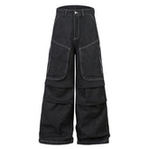 Multi-pocket Pleated Workwear Primary Color Jeans - kinko