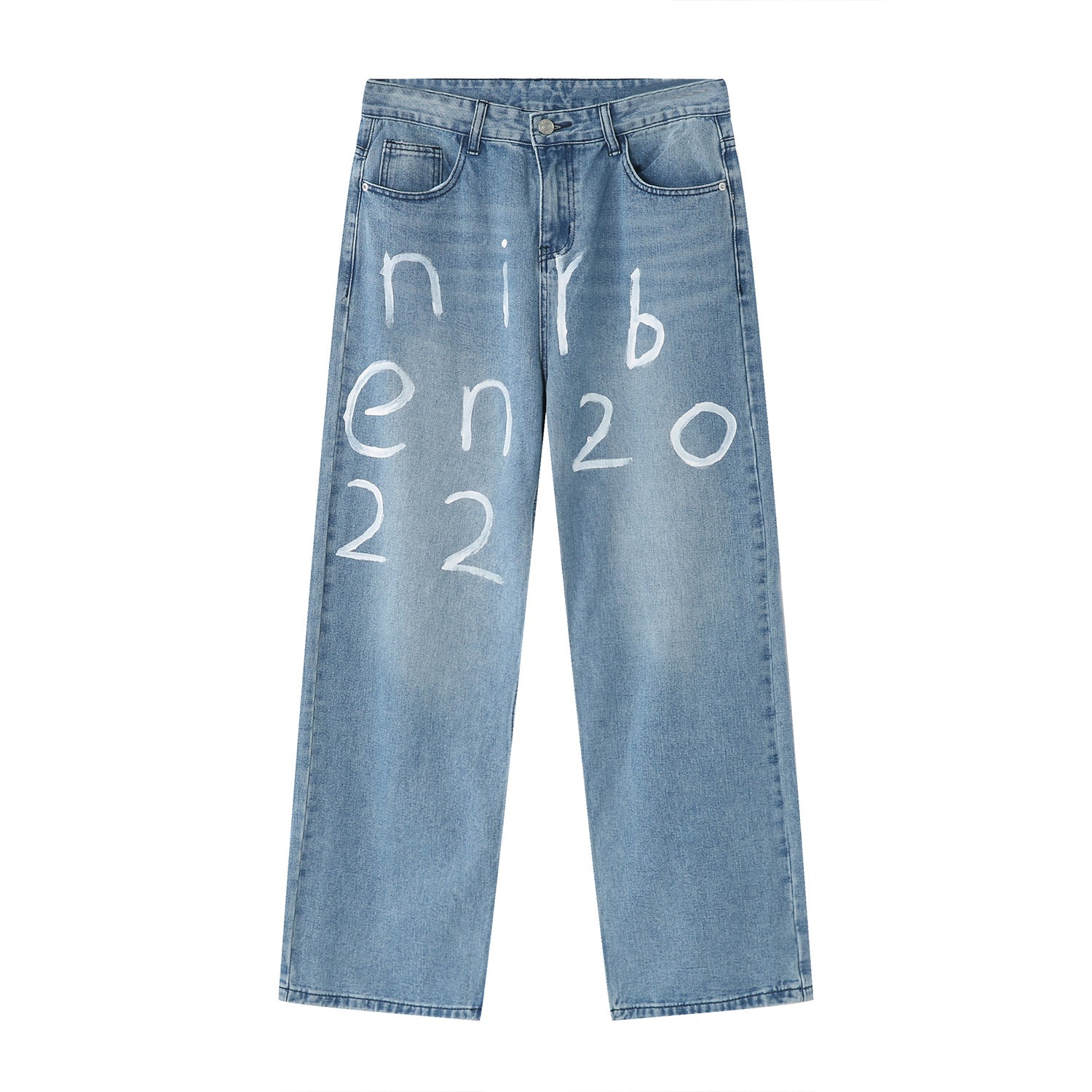 New Loose Wide-leg Mopping Jeans Personalized Digital Printing - kinko