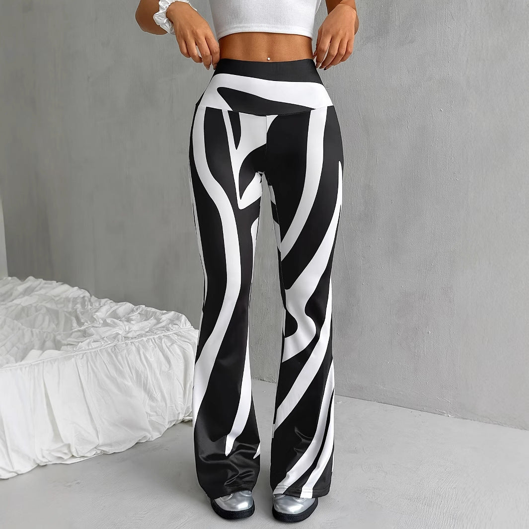 Bell-bottom Pants Fashion Printed High Waist Sheath Casual Pants - kinko