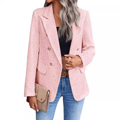 Women's Polyester Tweed Blazer With Fashion Casual Top Pockets - kinko