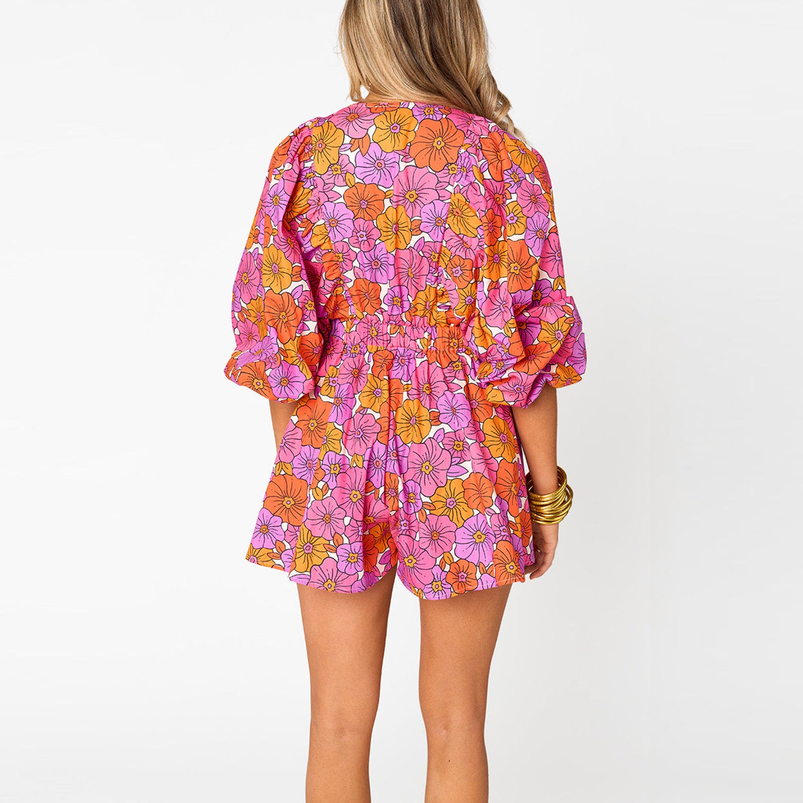 Shirt Slimming Casual Loose Deep V Wide Leg Short Jumpsuit - kinko