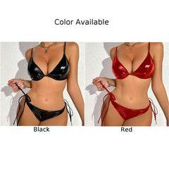 Bikini Swimwear Summer Waist Winter Autumn Clubwear Female Home Lace Up PU Leather Sexy Halter Bikinis Fashion