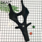 DEAT Fashion Women's New Hollow Out Lace Up One-piece Swimsuit High Elasticity Beach Vacation Style Bikini Female Trend 11A04793
