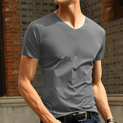 Mens Clothing Classic Japan Short Sleeve Men's Ice Silk Comfortable Trackless T-shirt V-neck Slim Short Sleeve T-shirts For Men