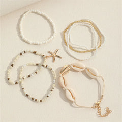 7Pcs/Set Bohemian Recreational Starfish Shell Woven Bracelet Set For Women Summer Beach Vacation Accessories
