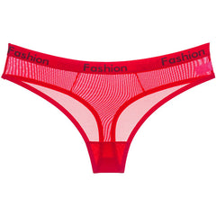 Women's Sexy Underwear Low Waist T Back Thong Seamless Mesh Breathable Transparent Panties Cotton Crotch G-String Sheer Lingerie