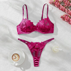 Women'S 2 Piece Lingerie Set Floral Embroidered Lace Sexy Satin Mesh Ingerie Bra And Panty Set Negligee Lingerie Sexy