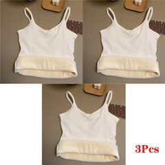 Women Winter Warm Underwear Solid Color Thermal Casual Nightwear Sexy Elasticity Female Thin Velvet T-shirt Sleeveless Tops
