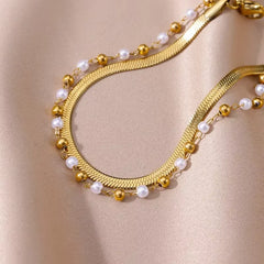 Boho Anklets for Women Summer Beach Accessories Stainless Steel Imitation Pearl Chain Anklet Gold Color Leg Bracelets Bodychain