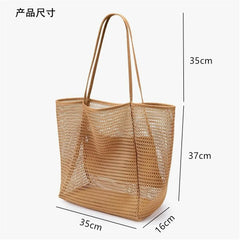 Women's Foldable Beach Tote Bag with Mesh Handheld Single Shoulder Bag for Summer Outdoor Travel Shopping Bag