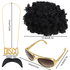 Men Hippie Costume Set Disco Costume Accessories Women Disco Necklace Sunglasses Mustache Halloween Party Character Costumes