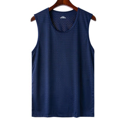 Men Ice Silk Mesh Summer Thin Sleeveless Shirt Round Neck Breathable Sports Fitness T-Shirt Bottom Korean Mena Tank T-shirts