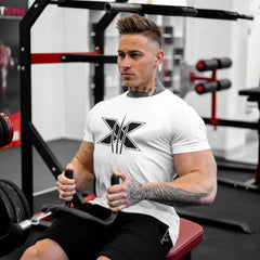 Men's Gym Fitness Clothing Man Cotton Sports Short Sleeve T-shirt Running Training Slim Printed Shirt Sweatshirt Casual Tops