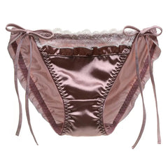 Underwear For Women Panties Satin Lace Patchwork Lace Up Seamless Anti-septic Mid Waist Shirring Intimate Underpants Women