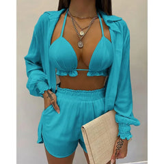 Cacocala 2023 New High Waist Bikini Set Print Women Swimsuit Three Pieces Swimwear Sexy Beachwear Bathing Female Suit Shorts
