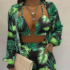 Cacocala 2023 New High Waist Bikini Set Print Women Swimsuit Three Pieces Swimwear Sexy Beachwear Bathing Female Suit Shorts
