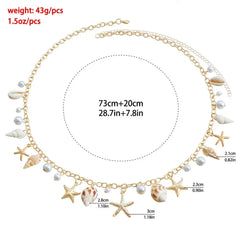 Fashion Bohemian Waist Chain Sea Star Starfish Shell Pendant Shell Waist Link Beach Bikini Alloy Jewelry Accessories for Women
