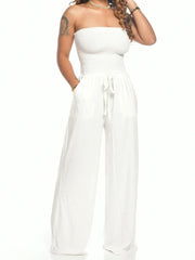 Jumpsuits Women Bodysuit One Pieces Outfits Romper Sexy Flat Shoulder Wrapped Chest Wide Leg Siamese Summer Female Clothing