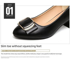 Soft Leather Office Work Shoes Women's Four-season Versatile Medium Heel Shoes Thick Heel Shallow Professional Leather Shoes