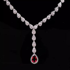 Luxury Evening Dress Accessories Pigeon Blood Red Ruby Tassel Necklaces Bracelet Earrings Rings 4-Piece Jewelry Sets For Women