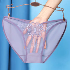 Women Lace Butterfly Embroidery Underwear Sheer Mesh Transparent Briefs Comfortable Breathable Sweat Panties Low Rise Underpants