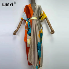 2024 new WINYI print sexy kimono fashion cardigan Africa beach wear cover-up dress beach outfits for women holiday abaya