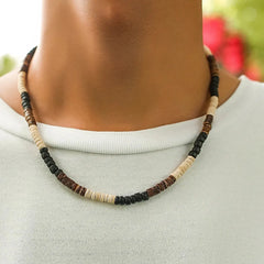 Fashion Men Summer Beach Wooden Bead Surfer Necklace Simple Geometric Tribal Ethnic Handmade Chain Steampunk Male Jewelry Gift