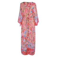 Ladies' Floral Printed Bohemian Beach Style Fashion Sun Screen Long Dress Holiday Versatile Chiffon Long Sleeve Thin Cardigan