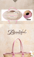 Beach Vacation Women's Tote Bag 2025 New Summer PP Grass Weaving Splicing Design Large Capacity Handbag