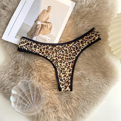 Women Low Waist Lace Panties Leopard-print Sexy Underwear Women Seamless Silk Cotton Hollow Out Thongs Female Briefs Underwear