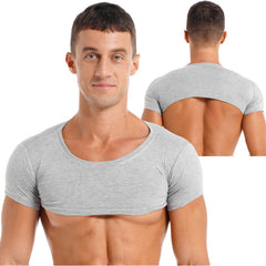 Men Sport Fitness Top Breathable Stretchy Mini Short Crop Top Party Club Dance T-Shirt Casual Solid Color Bodybuilding Tops