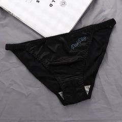 Sexy Girl Thongs Women Glossy Underwear Panty Low Waist Solid Color Satin Fabric Briefs Embroidery Fitness Sports Underpants