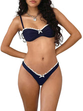 Women's 2 Piece Swimsuit Fashion Lace Trim Bow Bikini Set Summer Two Piece Bathing Suit