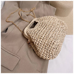 Seaside vacation shell bag 2025new arrival women's satchel bag forest style straw shoulder bag beach chain crossbody bag