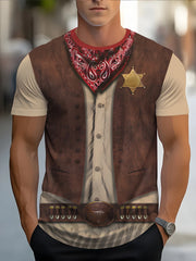 Men's Casual Suit Tie Print T-Shirt Tops Short Sleeve Crew Neck Men's Round Neck T-shirts New In Mens Cosplay Party Tee Shirts