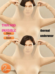 2 Pcs Women's Seamless Ultra-Thin Thermal Underwear - Soft & Comfy Long Sleeve Round Neck Top Perfect For Lingerie & Sleepwear