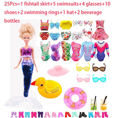 Doll Accessories Fishtail Skirt+Swimsuit+Swim Ring+Multiple Accessories,For Babi 11.8inch Doll Beach Accessories Festival Gifts