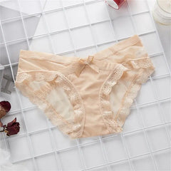 Ultra-thin Women's Underwear Sexy Lace Panties Women's Summer Pure Cotton Briefs Non-marking Mesh Low Waist Large Size Girl Bow