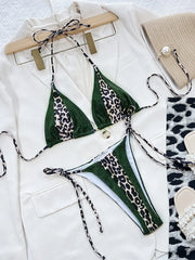 Zebra Print Halter micro Bikini 2025 women Bandeau String Swimsuit Female swimwear Neon Shiny bikini set Leopard Bathing Suit