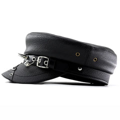 Women's Accessories Black Pu Leather Flat Top Captain Military Caps Women's Trendy Beret