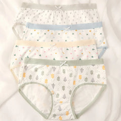 Women Cotton Underwears Pastoral Japanese Students Briefs Sexy Cute Girls Lingerie Printed Lace Femme Female Panties Underpants