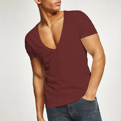 Fashion Men Basic T-Shirt Summer Gym Muscle Tops Big V-Neck Short Sleeve Bodybuilding Sport Fitness T Shirt Tees Tops Clothing