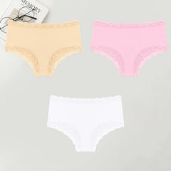 3PCS Women Cotton Lace Underwear Sexy Breathable Solid Panties S-XXL Low-Waist Seamless Briefs Girls Sports Soft Lingerie New