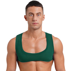 Mens Sexy Muscles Showing Off Crop Top Low Scoop Neck Sleeveless Solid Color Tank Top Vest for Bodybuilding Disco Nightclub
