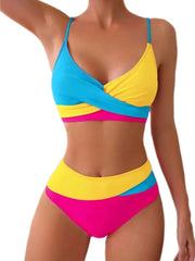 Circyy Swimsuit Women Contrast Color Split Swimsuit Halter Cross Biquinis High Waisted Two-pieces Bathing Suit Summer 2025 New