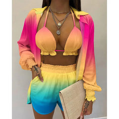 Cacocala 2023 New High Waist Bikini Set Print Women Swimsuit Three Pieces Swimwear Sexy Beachwear Bathing Female Suit Shorts