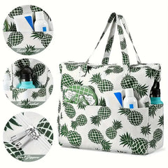 Beach Tote Bag Women Foldable Travel Bag with Anti-Sand Pocket Lightweight Storage Bag for Gym/Shopping Packable in Carry-On