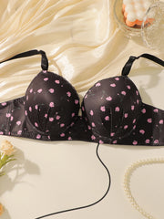 Women's sexy lingerie set with small floral patterns steel rims gathered push ups shoulder straps adjustable lingerie set A2169