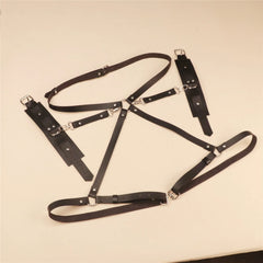 Exotic Accessories SM Bondage Kit Leather Thigh Cuffs Waist Belt Handcuffs Bed Strap Adult Role Play Toy for Couples