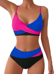 Circyy Swimsuit Women Contrast Color Split Swimsuit Halter Cross Biquinis High Waisted Two-pieces Bathing Suit Summer 2025 New